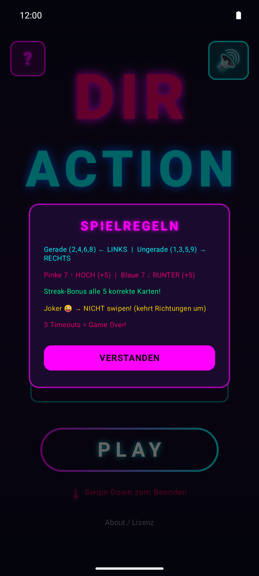 Regelübersicht im Spiel